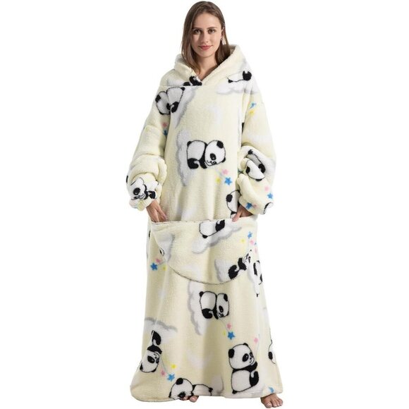 ⭐Sweat White Panda Warm Giant Hoodie Thick Flannel Blanket with Sleeve - Picture 2 of 6